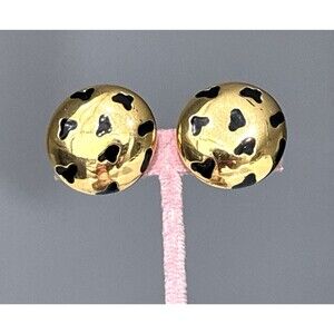 Vintage Carolee Earrings Clip On Statement Gold Tone Black Leopard Print 80s 90s